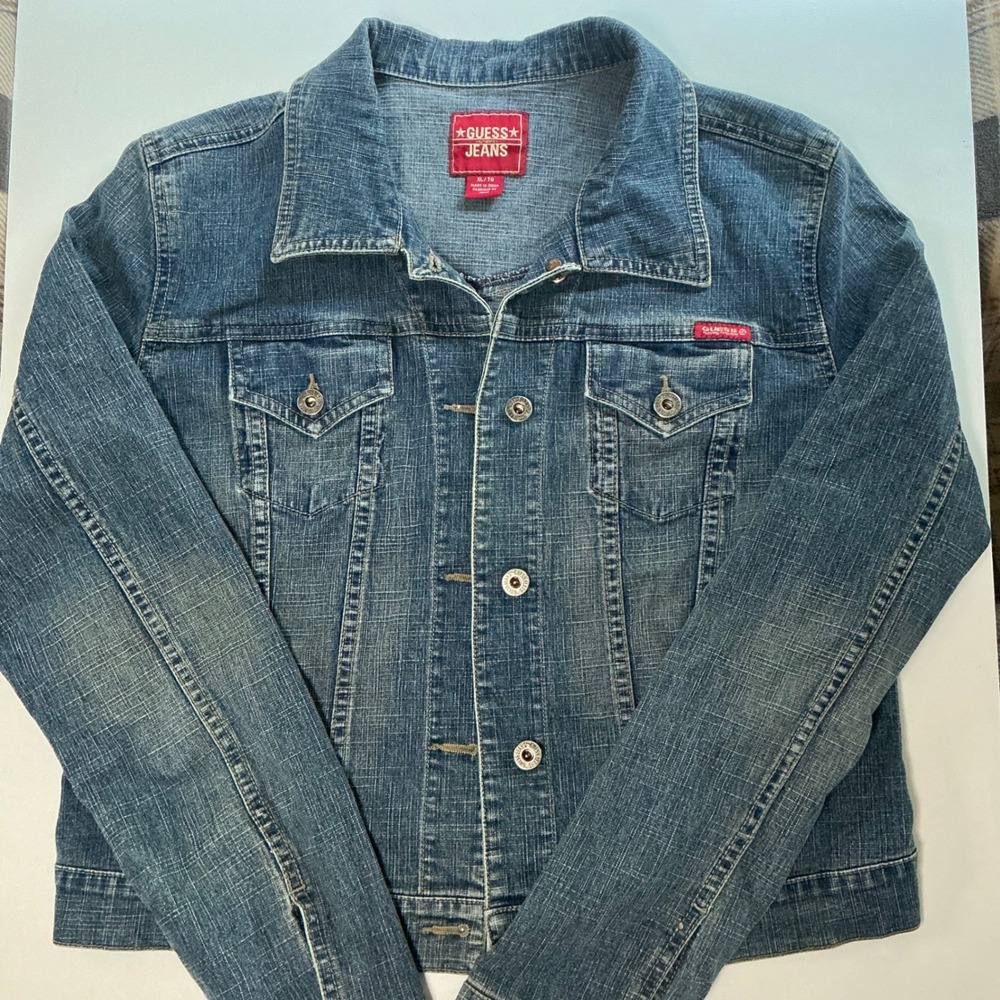 Guess Jeans Womens Blue Denim Trucker Jacket XL Stretch - Picture 1 of 16